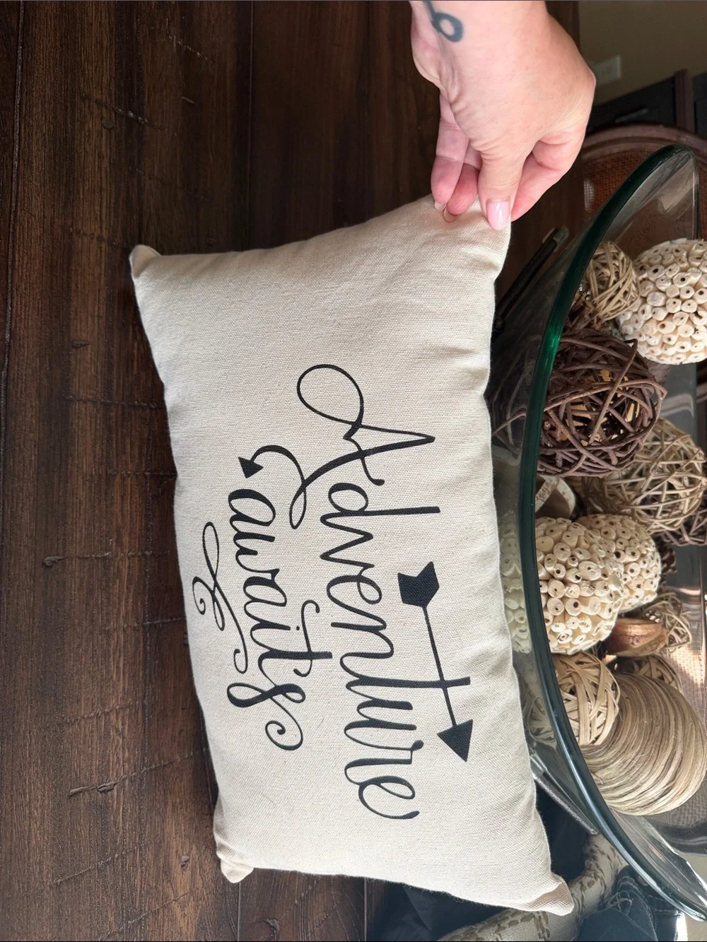 Accent Pillow - Cream with Black 'Adventure Awaits'
